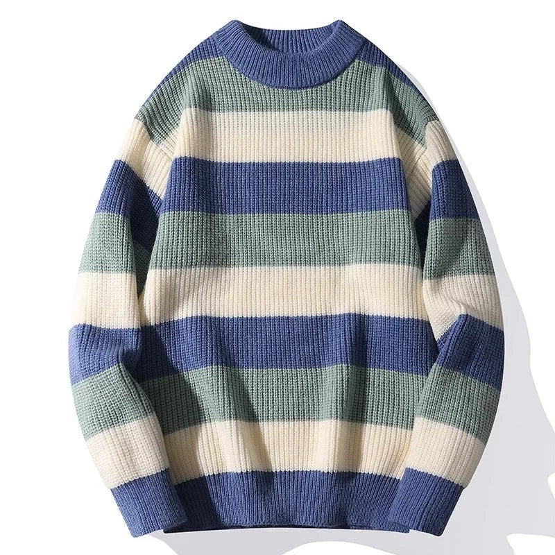 Men's Striped Knitted Sweaters Loose Round Neck Pullovers Style Streetwear Male Jumper Autumn Casual Men Clothing
