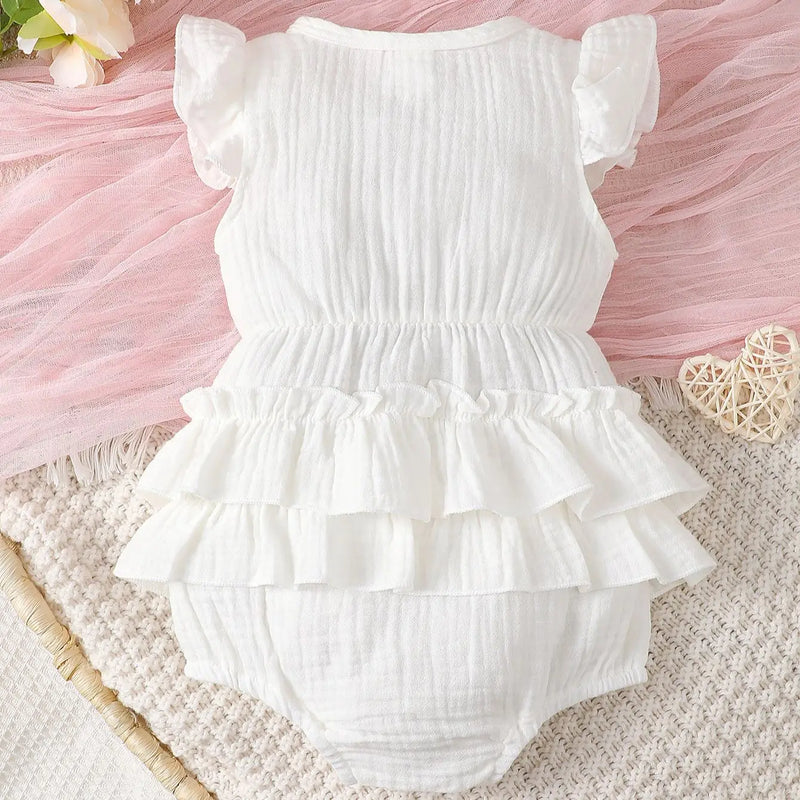 Baby girl summer sleeveless white button-down one-piece halter dress lovely festival