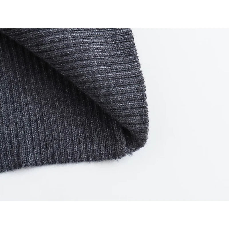 Women Dark Slim Rib Knit Cardigan Autumn Slim Sweater Outerwear