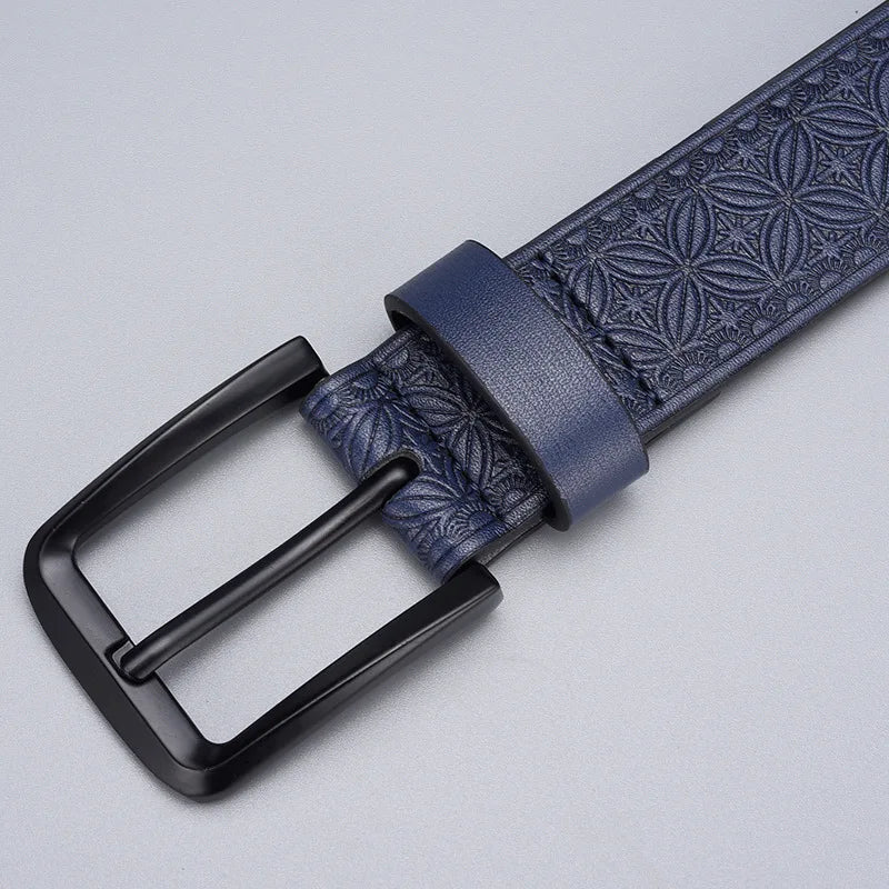 Vintage Men's Belt Male Emboss Leather Belts Luxury Brand Designer Pin Buckle Waistband