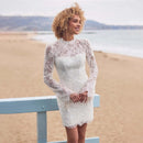 Beautiful high Neck Full Sleeves Full Lace Short Sheath Wedding Dresses Cut Back Bridal Grown