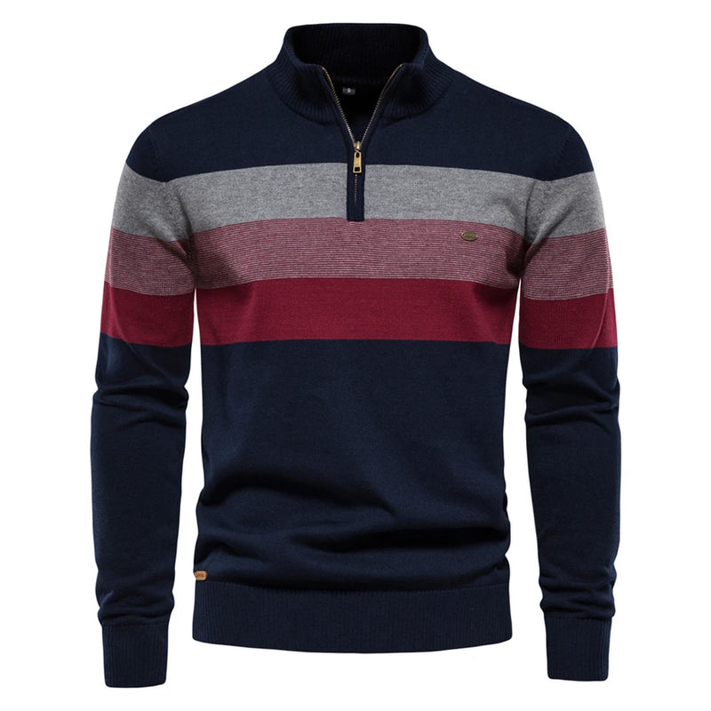 Autumn Winter Knitted Sweater Men Vintage Striped Sweater Male Jumper Pullover Zipper Stand Collar Sweater