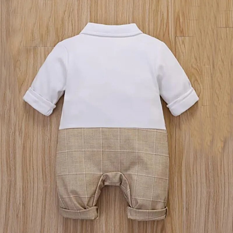 Newborn Formal Anniversary Dress Boy Vest Romper Infant Plaid Outfit Clothing Set Toddler Child Cotton Party Suit 3-24 M