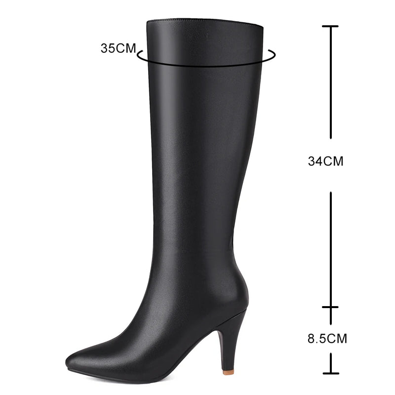 Winter Women Knee High Modern Boots Big Size Tapered heel Boot Stiletto Party Shoes