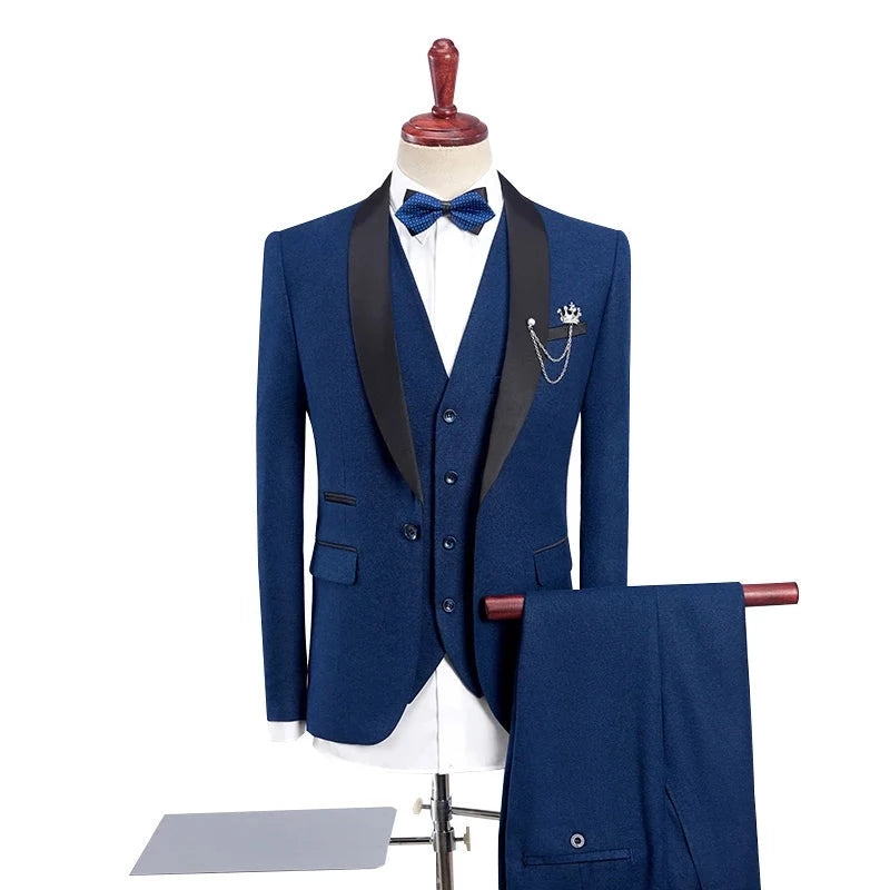 Mens Wedding Tuxedo Suits with Pants Design Black Shawl Lapel Slim Fit Burgundy Blue Suit Men