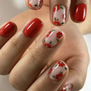 Flower Full Cover Nail with Pearl Design Mid-length Ballet False Nails Press on Square Fake Nail Tip
