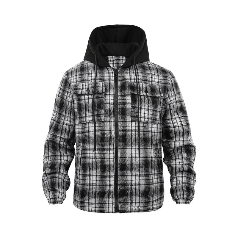 Thick Plaid Shirt Jacket Men's Autumn/Winter Casual Versatile Loose Zipper Hooded Jacket