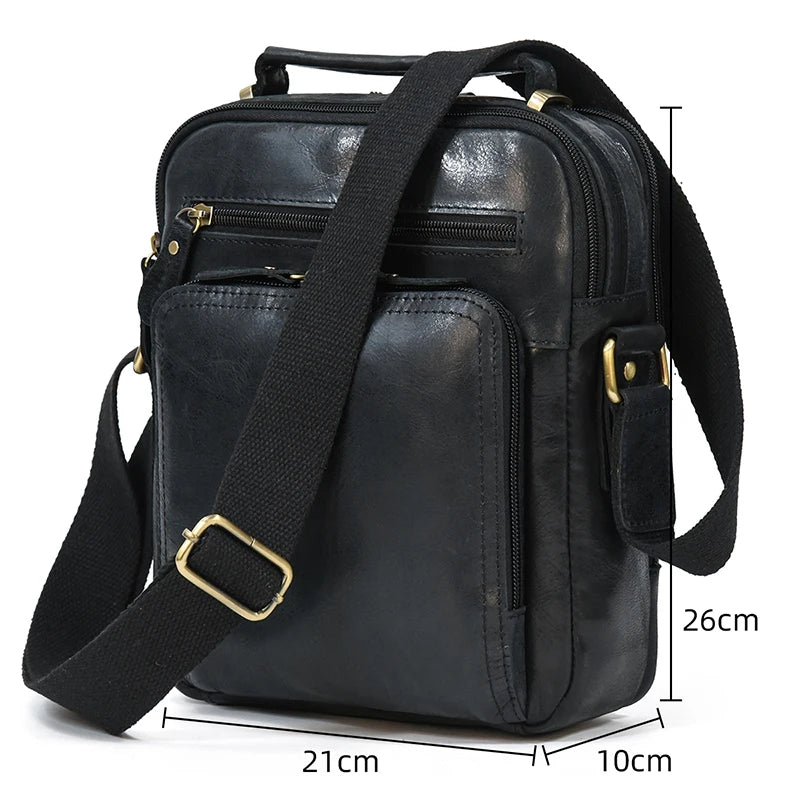 Men's Multifunction Crossbody Bag Genuine Leather Waterproof Big Capacity Business Shoulder Bag Black Travel bags