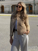 Elegant Sweet Cropped Jacket For Women Long Sleeve Pocket Thick Coat Autumn Office Lady