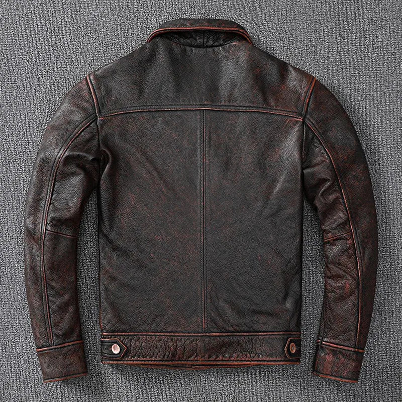 Leather jacket pure had layer leather leather men's stone ground made old American coat