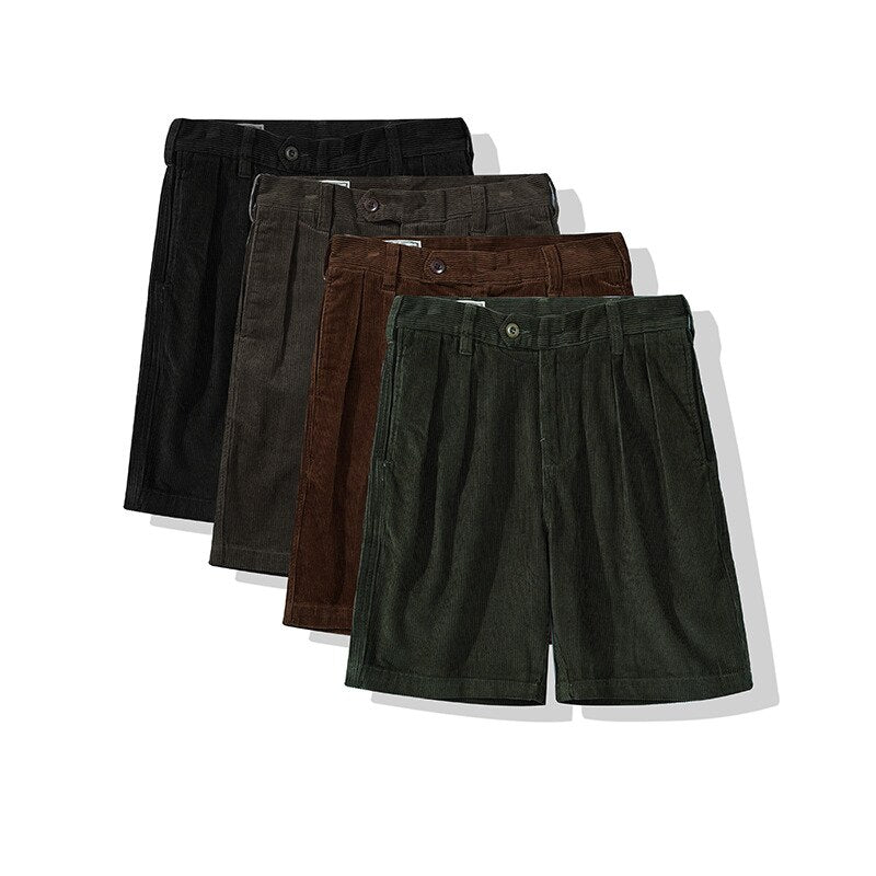 Vintage Corduroy Shorts Men Black Thick Multi-pocket Zipper Cargo Shorts Man Summer New Cotton Casual Short Pants