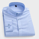 Mandarin Collar Men's Striped Shirts For Business Social Regular Fit Man Dress Shirt without Chest Pocket
