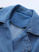 Autumn Winter Denim Belt Tie Up Waist Design Trench Coat Women's Elegant Casual Windbreaker Jacket