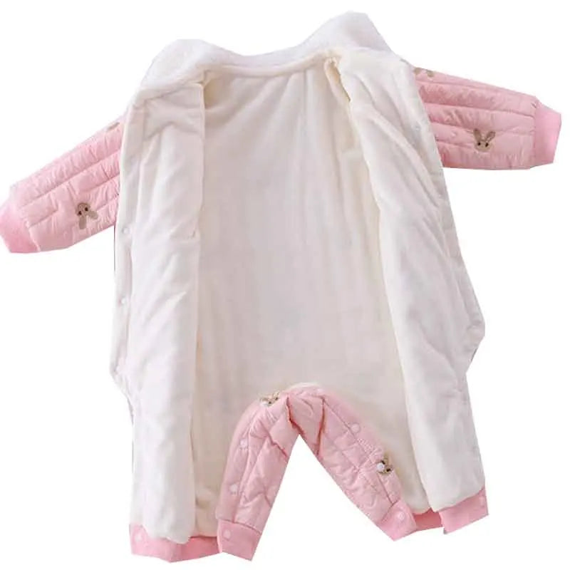 Infant Baby Clothes Winter Girl Cute Rabbit One-Piece Thicken Bodysuit Girls Plush Outerwear 15 ℃