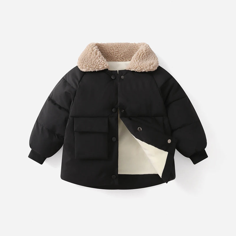 Winter Children's Warm Cotton-padded Jackets Kids Baby Lamb Wool Collar Thickness Coats Girls Boys Short Outerwear