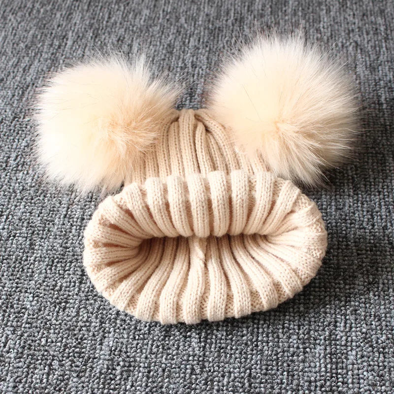 Toddler Newborn Baby Kids Girls Boys Knit Hat Winter Warm Furry Balls Pompom Solid  Cute Lovely Beanie Cap