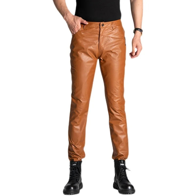 Men's Autumn Genuine Leather Pants Tide Pencil Pants Male Business Casual Motorcycle Slim Trousers
