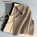 Cashmere hat  Inner cashmere knit drawstring hooded collar