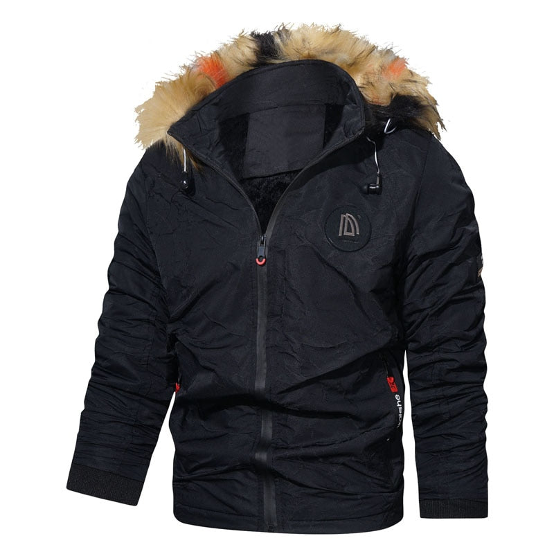 Fleece Parkas Men Hooded Winter Waterproof Jacket New Warm Thick Fur Collar Autumn Casual Men Coats Hat Detachable