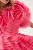 Coral Red Flower Tiered Mid Calf Women Maxi Dresses Modest Formal Party Dress  Floral Female Gowns
