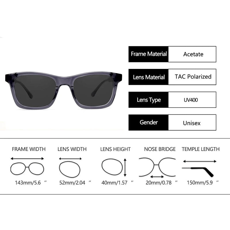 Acetate Rectangular Sun Glasses Men Polarized Sunglasses For Women Vintage Square Uv400 Eyewear