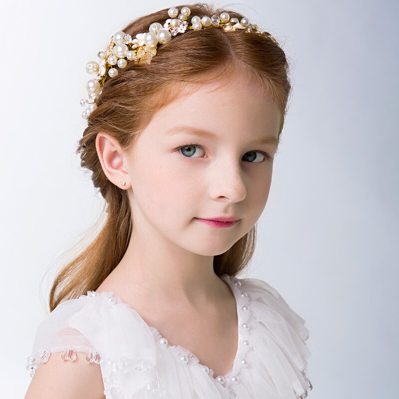 Girls Tiara Headbands Pearl Crystal Bridal Hair Accessories For Girl Wedding Hairbands Handmade Headpiece Hair Ornaments
