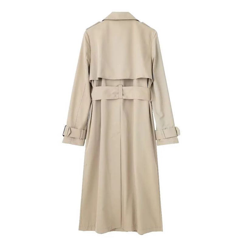 Autumn Overcoat Women Double Breasted Casual Long Sleeved Trench Coat With Waistband Coat Women's Trench