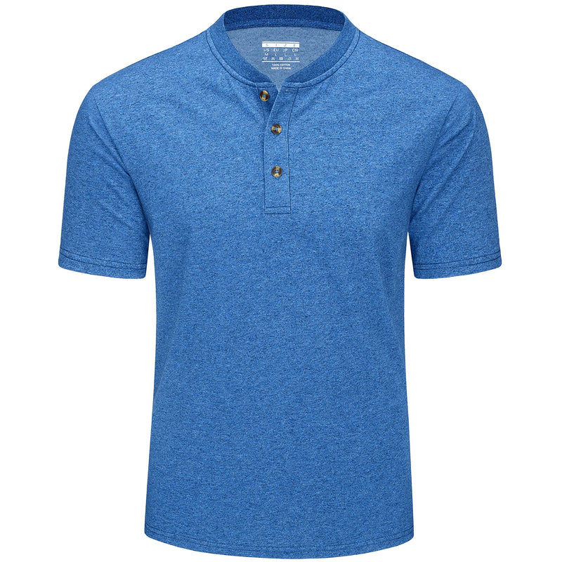 Men's Henley T-shirt Cotton Blend Summer Short Sleeve Front Placket Tee Shirt