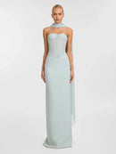 Enchanting Strapless Corset Mint Dress with Floaty Scarf for High-Profile Events Evening Gown