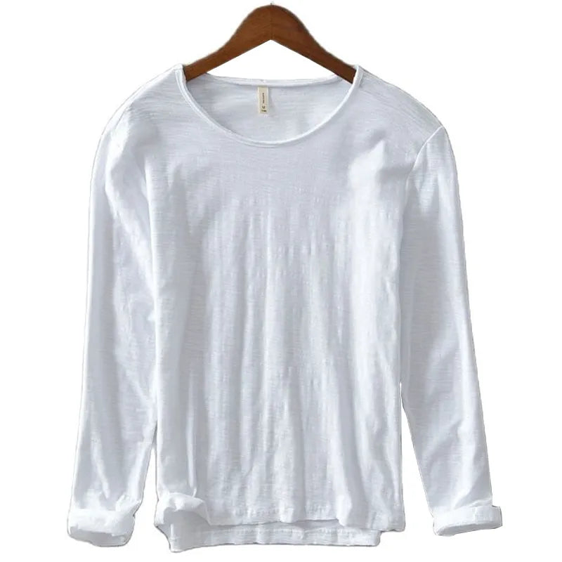 Autumn Solid Long-sleeved T-shirt Men's Casual Bottoming T-shirt Male Cotton Crew Neck T-Shirt