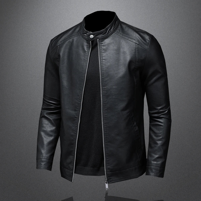 Motorcycle Leather Jackets Mens Business Casual Biker Leather Jacket