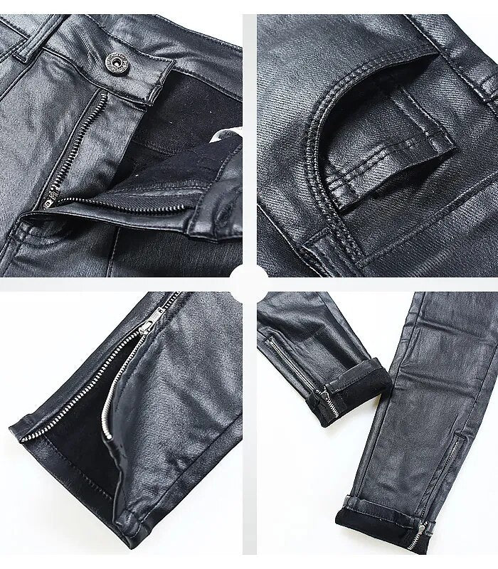 Street Black Leather Warm Fleece Pants Women Trousers Jeans For Women Trend