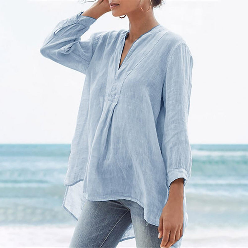 Linen Women Shirt Casual Flax Three-quarter Sleeve Loose Lady Blouses Top Female Clothing