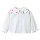 Baby Girls Cotton Blouse for Spring Autumn Kids Embroidery White T-shirt Children Girl Casual Loose Base Shirt Infants Tops