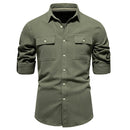 Casual Men's Shirts Solid Double Pockets Long Sleeve Shirts for Men Spring Designer Clothing Men