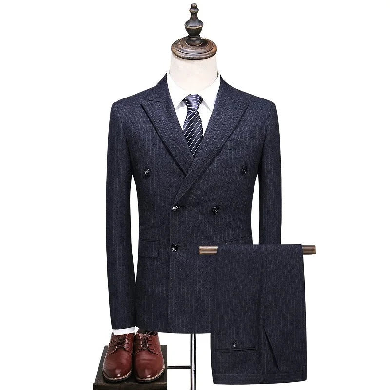 Wool Suit Double-breasted Men Slim Fit Business Formal Suits for Wedding Tailor Made Suits