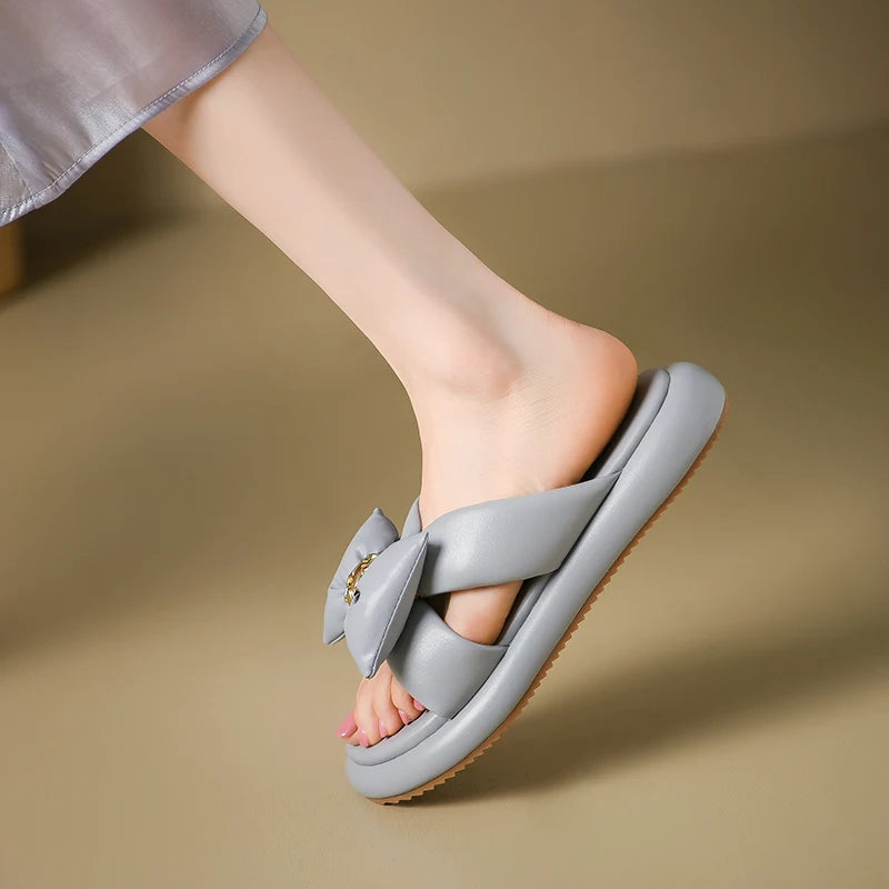 Butterfly Knot Slippers Flat With Heels Women Slippers Concise Ladies Casual Summer Platform Shoes