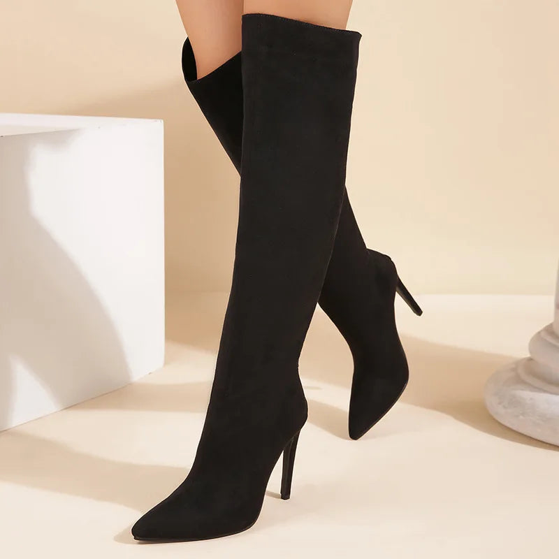 Sexy Women Thigh High Boots Autumn Winter Suede Pointed Toe Stiletto Heels Boots Women Party Dress Over The Knee Boots