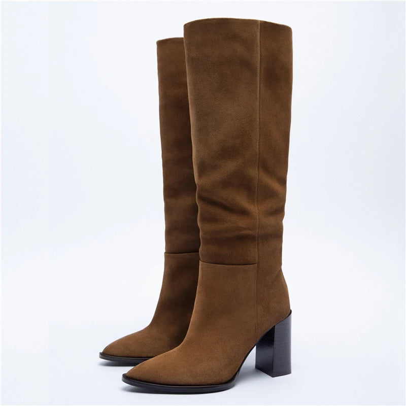 Leather Knee High Boots Women High Heels Women's Autumn Winter Boots Ladies Shoes