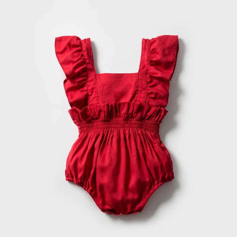 Baby Girls Jumpsuit Toddler Girl Red Romper Summer Infant Baby Girls Clothes 0-24 Month Ruffle Collar Dress