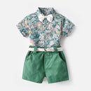 Children gentleman summer clothes striped short sleeve tops + white shorts 2 pcs clothing sets for kids baby boys party suits