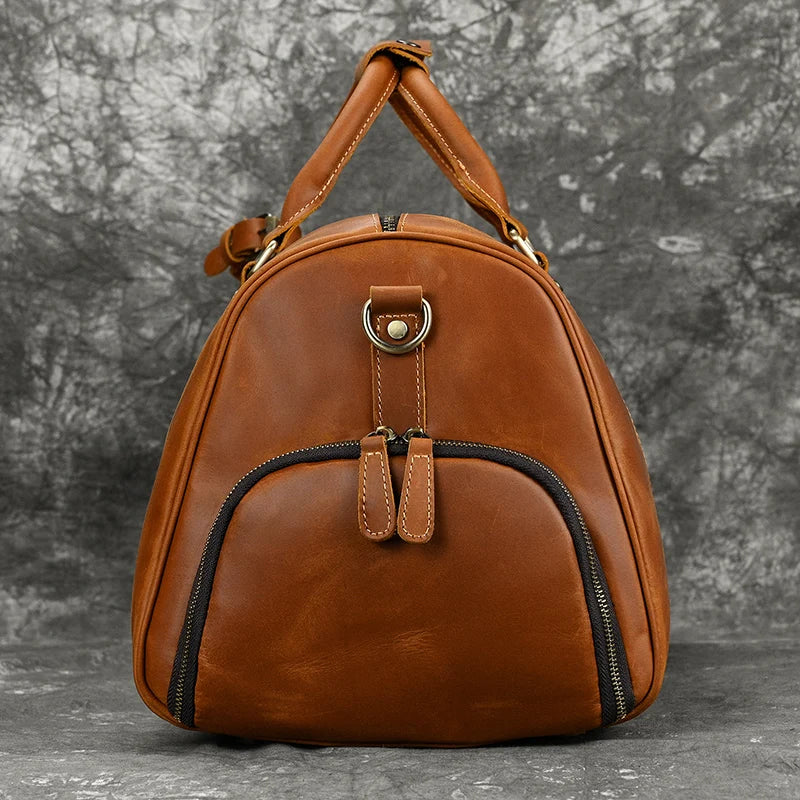 Vintage Men's Hand Luggage Bag Travel Bag With Shoe Pocket Genuine Leather Large Capacity Shoulder