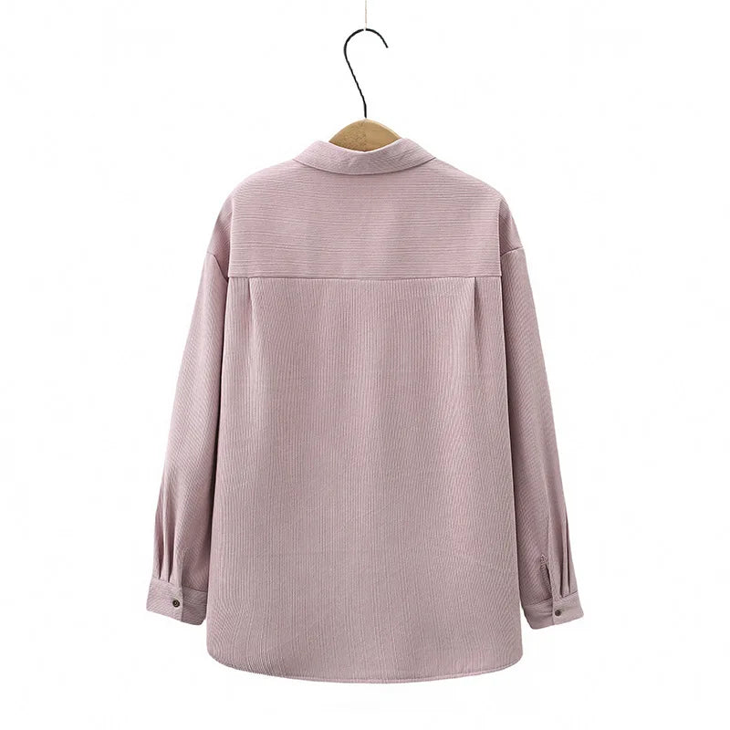 Women's Casual Style Solid Fleece-lined Shirt Autumn And Winter Loose Lapel Top