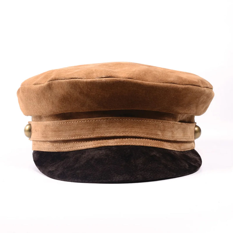 Winter Leather Hats Patent Leather Panelled Flat Student Caps Newsboy Beret
