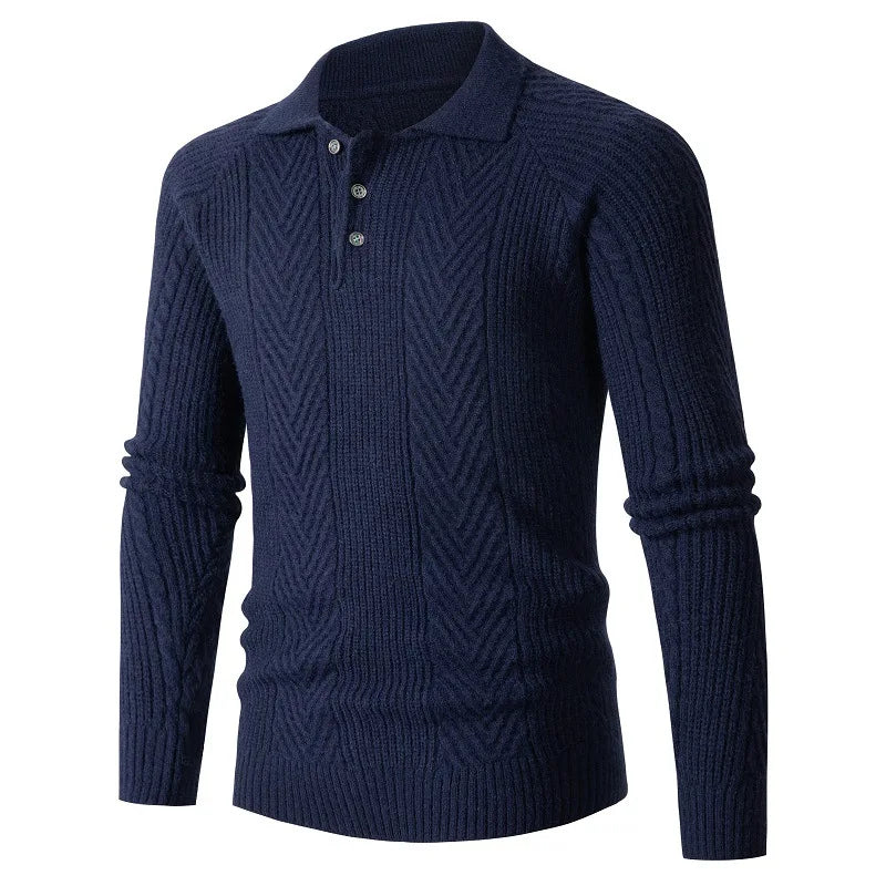 Men's Slim Base Shirt Lapel Sweater Knitwear Jacquard Autumn and Winter Sweater Coat Thickened Men's