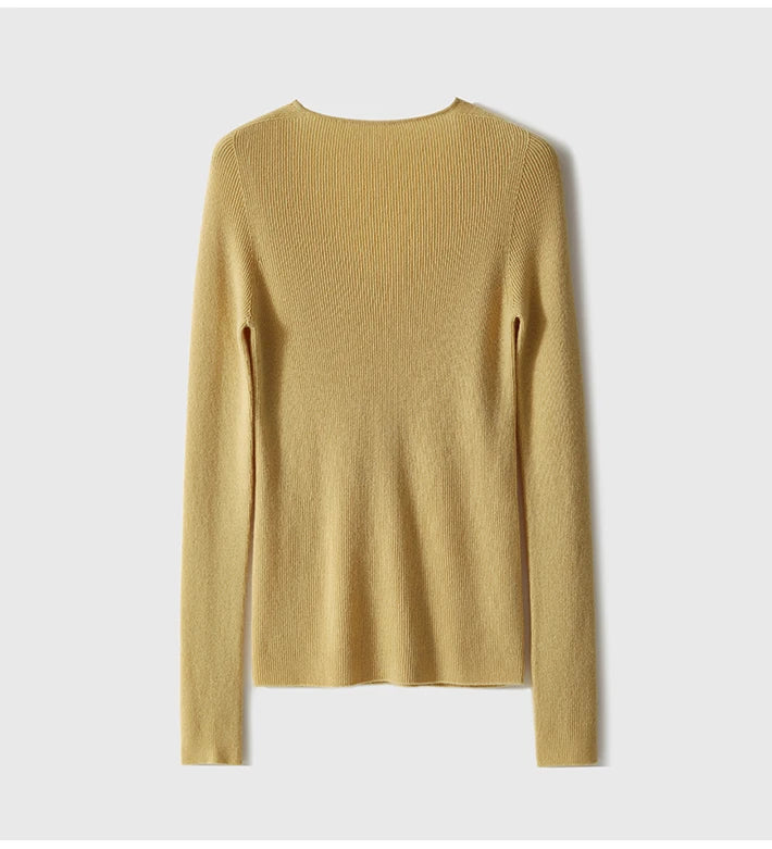 Wool Cashmere Soft Knitwear Woman Slim Elegant Office Lady Sweaters Autumn Winter Seamless Tops
