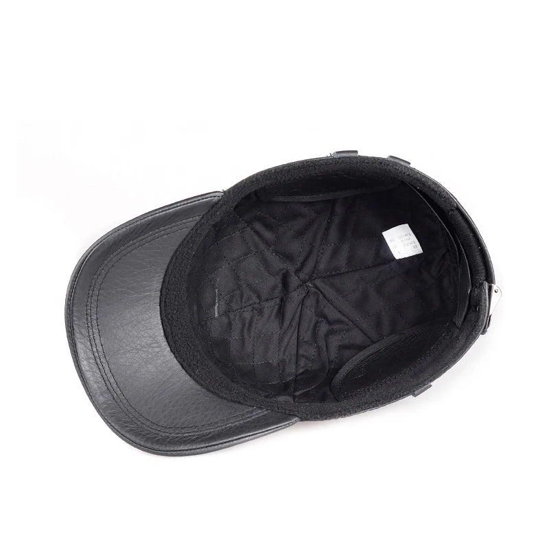 Men Leather Hat Winter Male Casual Embossing Adjustable Baseball Cap