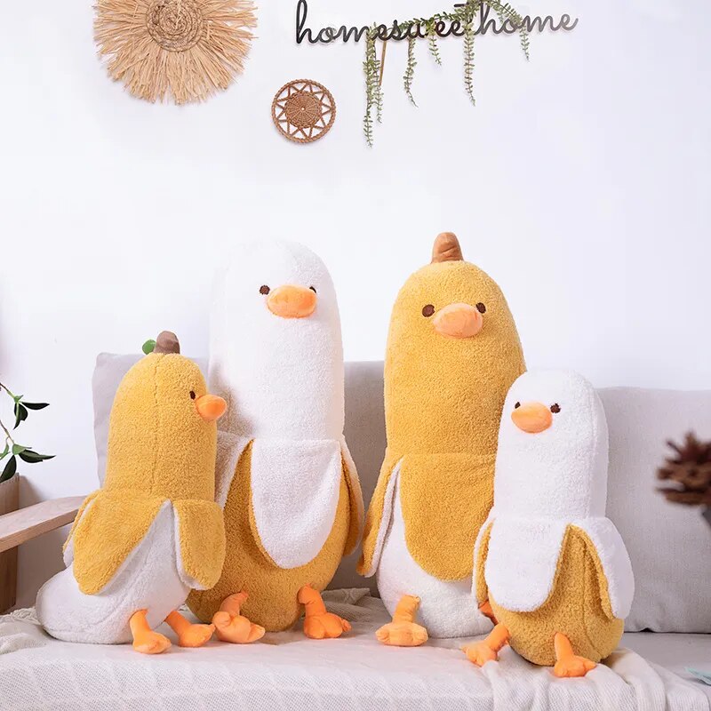 Long Pillow Banana and Duck Make Friend Funny Plush Hug Soft Stuffed Animal Plushie Toy Decor Cushion Cute Gift for Kid Birthday