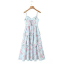 Floral Layered Spaghetti Strap Dress Women Sexy Elegant Party Dresses Chic Slit Hem Female Summer