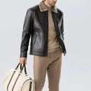 Winter Leather Jacket Designer Fur Collar Warm Fur Coat Clothing Man Black Motorcycle Jacket